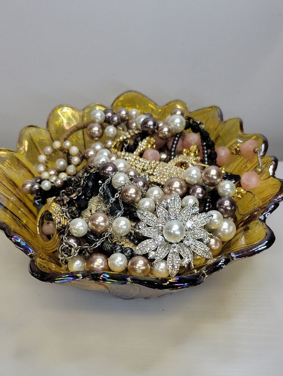 Jewelry - Carnival Glass Bowl Filled With Jewelry